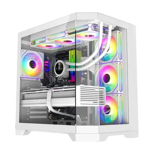 Gamemax carcasă Case ATX - HYPE-A Alb - 4 x 120 mm Addressable RGB ventilatoare - 1
