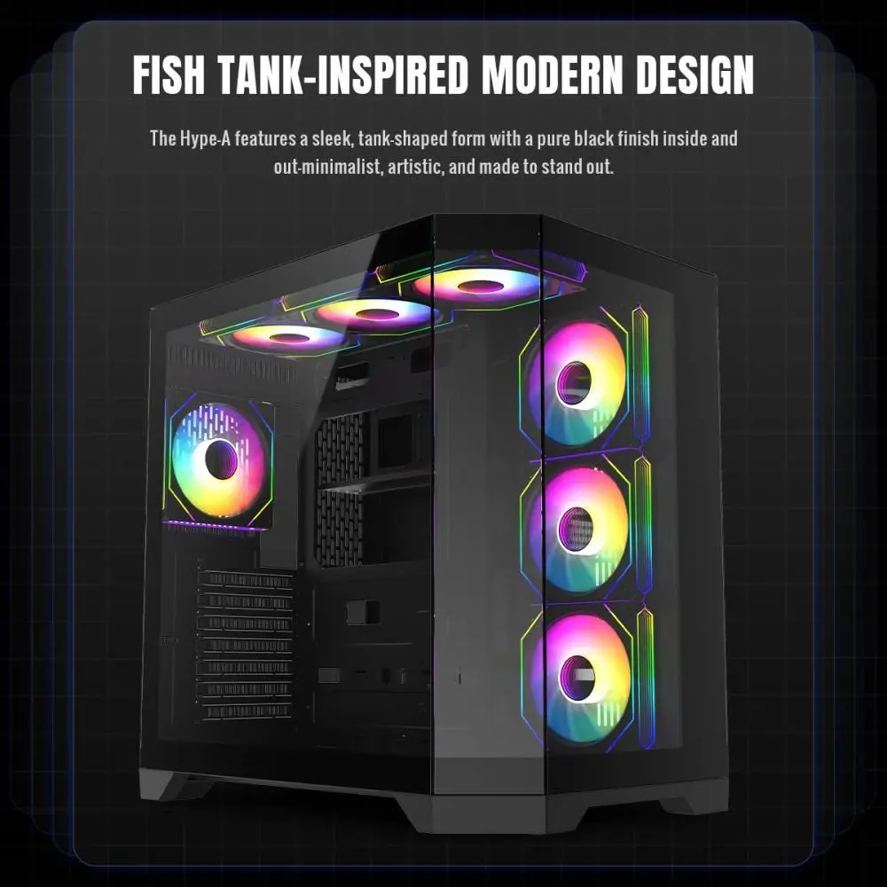 Gamemax кутия Case ATX - HYPE-A Black - 4 x 120 mm Addressable RGB fans - image 7