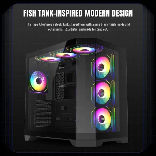 Gamemax кутия Case ATX - HYPE-A Black - 4 x 120 mm Addressable RGB fans - 8