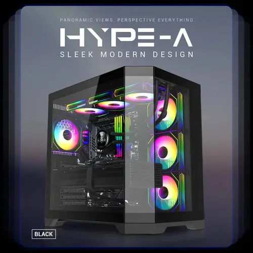 Gamemax кутия Case ATX - HYPE-A Black - 4 x 120 mm Addressable RGB fans - 9