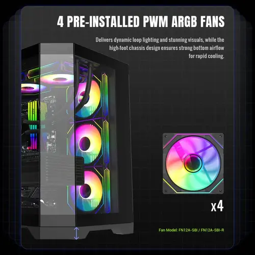 Gamemax кутия Case ATX - HYPE-A Black - 4 x 120 mm Addressable RGB fans - 10