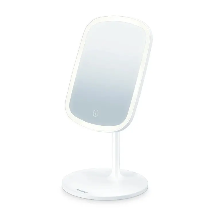 Козметично огледало, Beurer BS 47 Illuminated cosmetics mirror with practical magnetic holder, touch-sensor, 3 different light options, 3 adjustable light intensities, Extra-large mirror surface - 21 cm, Bright LED light with 33 LEDs