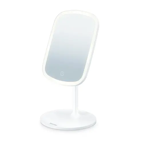 Козметично огледало, Beurer BS 47 Illuminated cosmetics mirror with practical magnetic holder, touch-sensor, 3 different light options, 3 adjustable light intensities, Extra-large mirror surface - 21 cm, Bright LED light with 33 LEDs