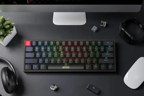 Marvo механична геймърска клавиатура Gaming Mechanical keyboard Saber 61 KG933G White - 61 keys, Red Switches [Linear] - image 3
