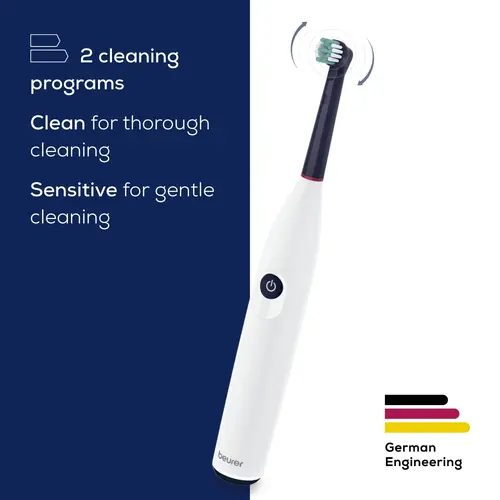 Електрическа четка за зъби, Beurer TB 15 Electric toothbrush; 2 cleaning programs; 12days Battery life; 2-min timer; Oscillating, pulsating, brushing technology; Incl. USB-C charging cable and Clean Eco brush head; white - image 2