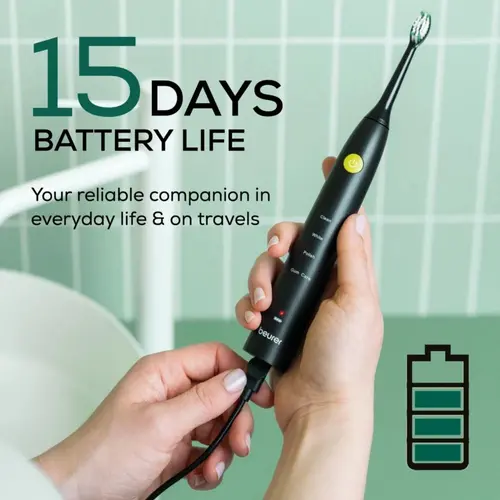Електрическа четка за зъби, Beurer SC 30 Jet Black, Electric Sonic Toothbrush, up to 80,000 mov/min, 4 cleaning programs: Clean, White, Polish, Gum Care, Int. 2-min. timer, Incl. 2 toothbrush heads and USB-C charging cable, 15 days of battery life - image 5