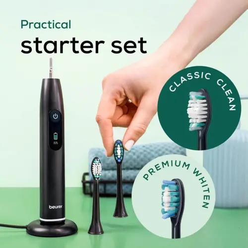 Електрическа четка за зъби, Beurer SC 50 midnight ink, Electric Sonic Toothbrush, up to 80,000 mov/min, 5 cleaning programs: Clean, Sensitive, Polish, Gum Care, Whiten, Pressure sensor , 2-min. timer, Incl. 2 toothbrush heads and magnetic charging plate, 22 days of battery life - image 6