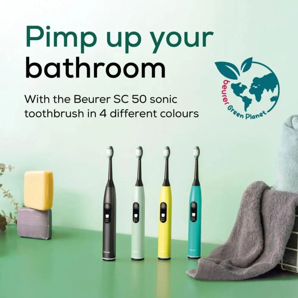Електрическа четка за зъби, Beurer SC 50 midnight ink, Electric Sonic Toothbrush, up to 80,000 mov/min, 5 cleaning programs: Clean, Sensitive, Polish, Gum Care, Whiten, Pressure sensor , 2-min. timer, Incl. 2 toothbrush heads and magnetic charging plate, 22 days of battery life - image 8