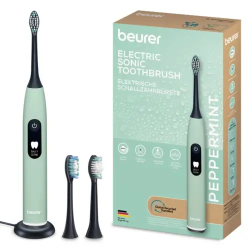 Електрическа четка за зъби, Beurer SC 50 peppermint Electric Sonic Toothbrush, up to 80,000 mov/min, 5 cleaning programs: Clean, Sensitive, Polish, Gum Care, Whiten, Pressure sensor , 2-min. timer, Incl. 2 toothbrush heads and magnetic charging plate, 22 days of battery life