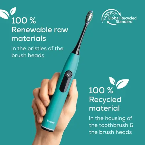 Електрическа четка за зъби, Beurer SC 50 ocean breeze Electric Sonic Toothbrush, up to 80,000 mov/min, 5 cleaning programs: Clean, Sensitive, Polish, Gum Care, Whiten, Pressure sensor , 2-min. timer, Incl. 2 toothbrush heads and magnetic charging plate, 22 days of battery life - image 5