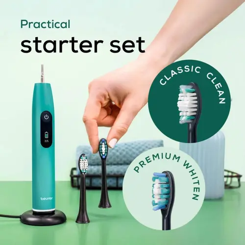 Електрическа четка за зъби, Beurer SC 50 ocean breeze Electric Sonic Toothbrush, up to 80,000 mov/min, 5 cleaning programs: Clean, Sensitive, Polish, Gum Care, Whiten, Pressure sensor , 2-min. timer, Incl. 2 toothbrush heads and magnetic charging plate, 22 days of battery life - image 6