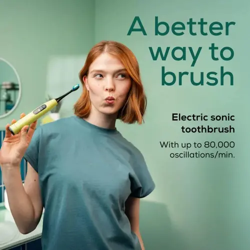 Електрическа четка за зъби, Beurer SC 50 splashy lemon Electric Sonic Toothbrush, up to 80,000 mov/min, 5 cleaning programs: Clean, Sensitive, Polish, Gum Care, Whiten, Pressure sensor , 2-min. timer, Incl. 2 toothbrush heads and magnetic charging plate, 22 days of battery life - image 2