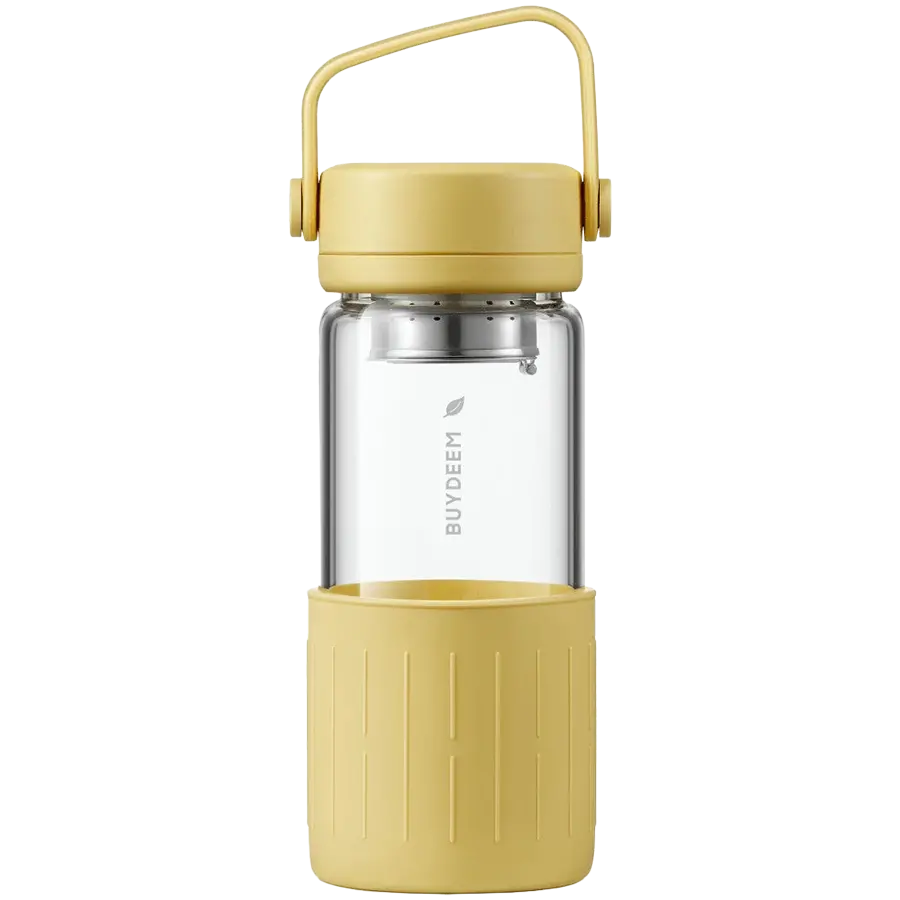 BUYDEEM Sticlă de ceai din sticlă 300 ml, model DG42, culoare Mellow Yellow