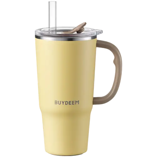 BUYDEEM Cană termică cu pai 700 ml, model DS57, culoare Mellow Yellow