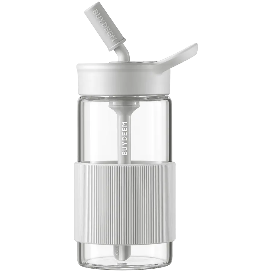 BUYDEEM Portable Glass Straw Bottle 500 ml, model CD1017, color Oat White