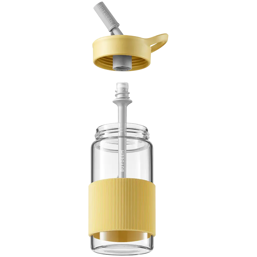 BUYDEEM Portable Glass Straw Bottle 500 ml, model CD1017, color Mellow Yellow - image 1