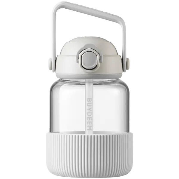 BUYDEEM Pop-Up Straw Glass Bottle 800 ml, model DG78, color Oat White