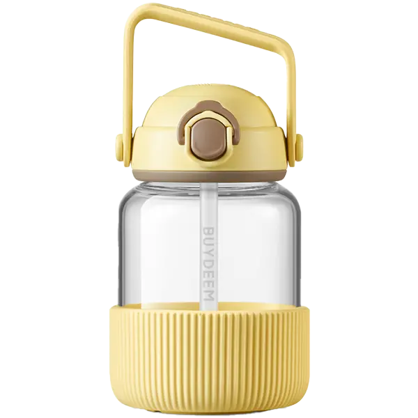 BUYDEEM Pop-Up Straw Glass Bottle 800 ml, model DG78, color Mellow Yellow