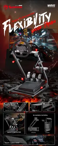 Marvo сгъваема стойка за волан и педали Foldable Racing Simulator Stand - MARVO-GT300 - 8