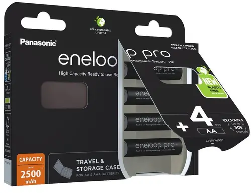 КУТИЯ ЗА БАТЕРИИ + 4 БР. АКУМОЛАТОРНИ БАТЕРИИ PRO BLACK CASE AA UP TO 2500 4BP ENELOOP