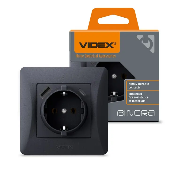 Priză Schuko VF-BNSK1GUC-BG USB-A+USB-C Binera Videx - grafit