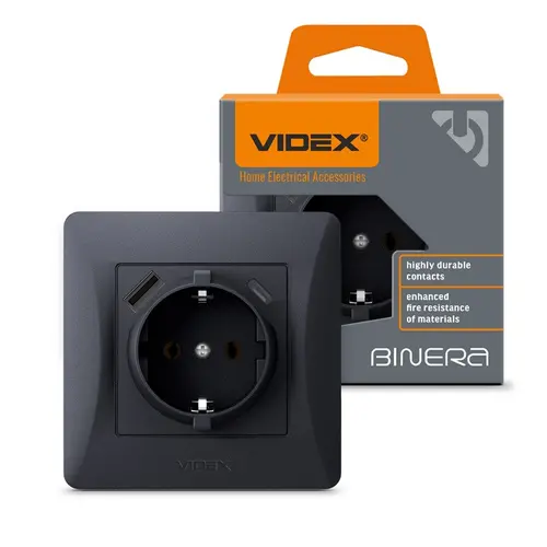 КОНТАКТ ШУКО VF-BNSK1GUC-BG USB-A+USB-C BINERA VIDEX - ГРАФИТ