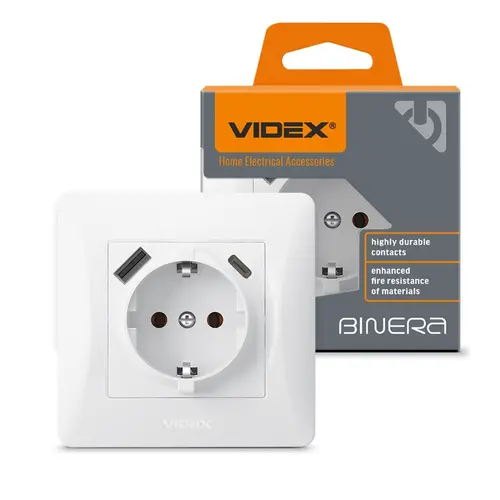 VF-BNSK1GUC-W КОНТАКТ ШУКО USB-A+USB-C BINERA VIDEX - БЯЛ