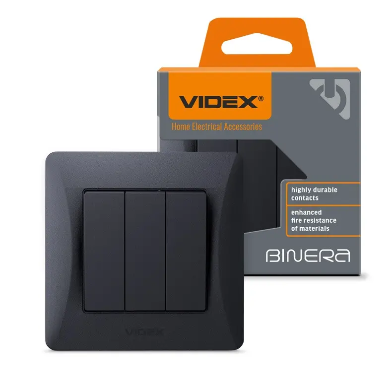 ТРОЕН КЛЮЧ 10А VF-BNSW3-BG BINERA VIDEX - ГРАФИТ