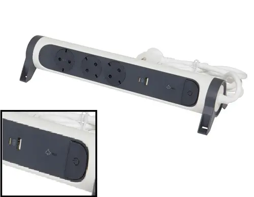 РАЗКЛОНИТЕЛ 3х ШУКО+USB A+C КАБЕЛ 1,5м С ЗАЩИТА LEGRAND - БЯЛ/СИВ