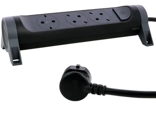 РАЗКЛОНИТЕЛ 3х ШУКО ВЪРТЯЩ СЕ С КАБЕЛ 1,5м LEGRAND - ЧЕРЕН/СИВ