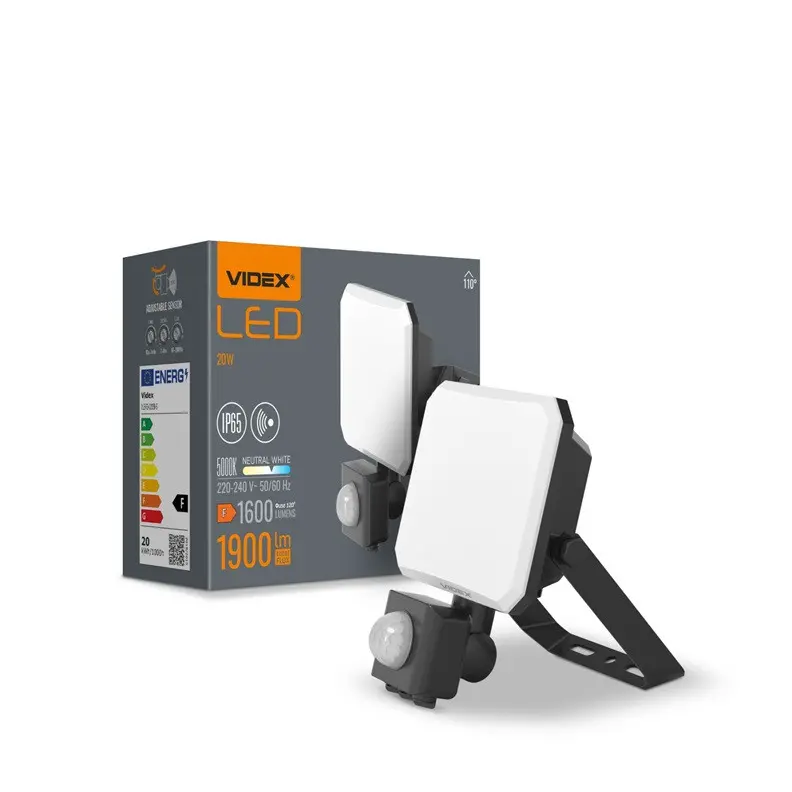 LED ПРОЖЕКТОР VLE-F3-0205B-S FLOOD SENSOR 20W/5K VIDEX