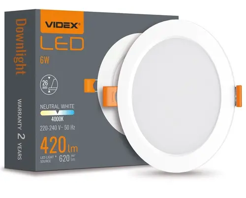 BEC LED VLE-DLBR-064 DOWNLIGHT RD 6W/4K/WH VIDEX - 1