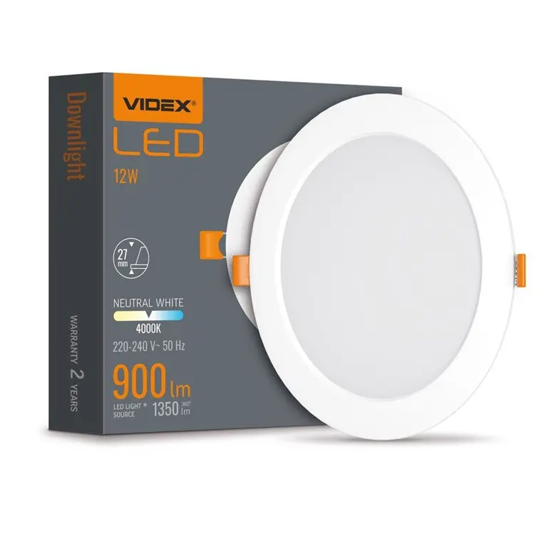 LED ЛАМПА VLE-DLBR-124 DOWNLIGHT RD 12W/4K/WH VIDEX