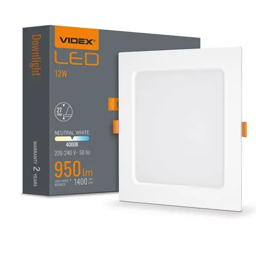 LED ЛАМПА VLE-DLBS-124 DOWNLIGHT SQ 12W/4K/WH VIDEX