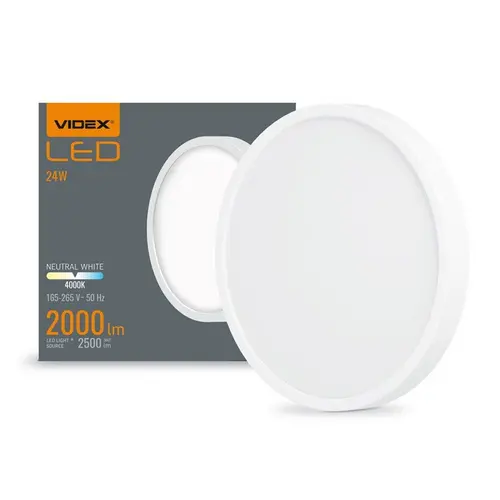 Λαμπτήρας LED VLE-DLRS-244 επιφανειακός με πλαίσιο στρογγυλός 24W/4K/WH VIDEX - 1