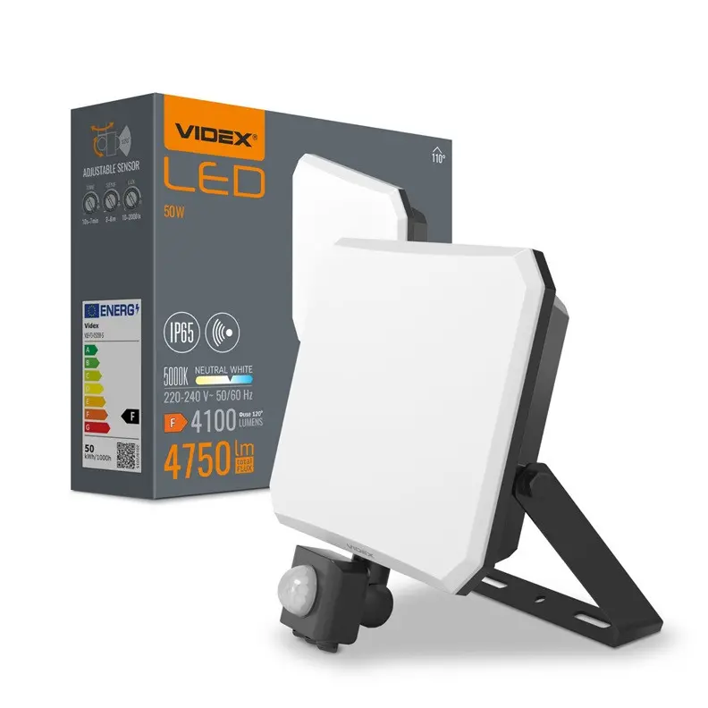 LED ПРОЖЕКТОР VLE-F3-0505B-S FLOOD SENSOR 50W/5K VIDEX - image 1