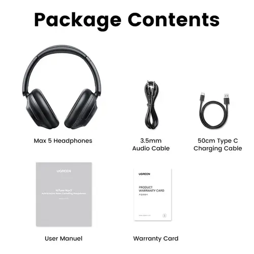 BLUETOOTH СЛУШАЛКИ Max5 ANC HP202 UGREEN - ЧЕРЕН - image 3