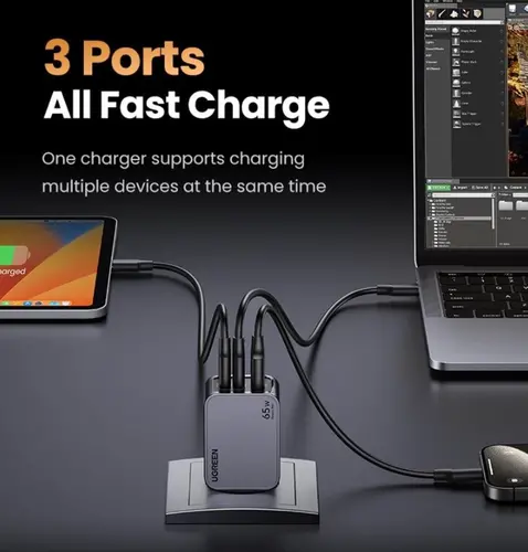 УНИВЕРСАЛНО ЗАРЯДНО УСТРОЙСТВО X755 220V 2xUSB-C 1xUSB A GaN 65W UGREEN - image 2