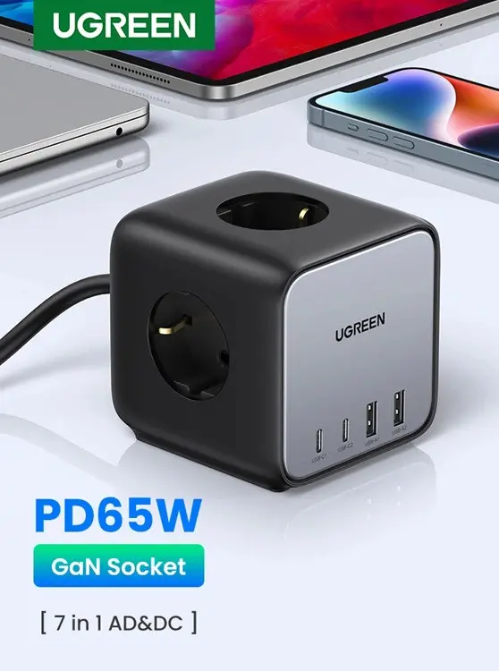 CD268 ЗАРЯДНО УСТРОЙСТВО 220V 2xUSB-C,2xUSBA,3хAC,65W UGREEN - image 3