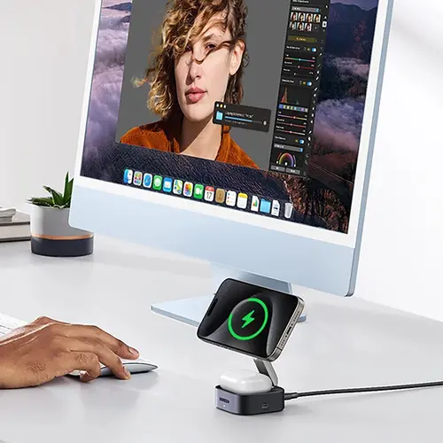 ИНДУКЦИОННО БЕЗЖИЧНО ЗАРЯДНО 3in1,МАГНИТ,15W/iOs W702 UGREEN - image 2