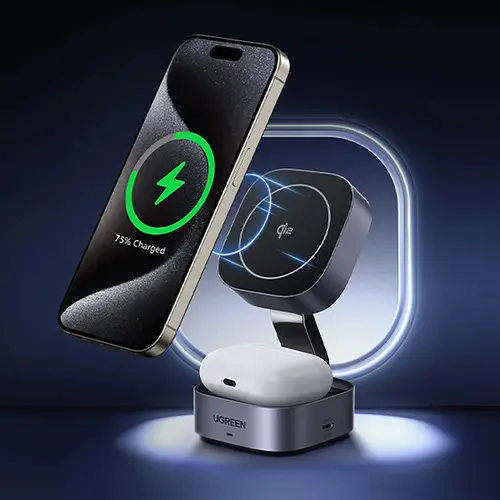 ИНДУКЦИОННО БЕЗЖИЧНО ЗАРЯДНО 3in1,МАГНИТ,15W/iOs W702 UGREEN - image 4