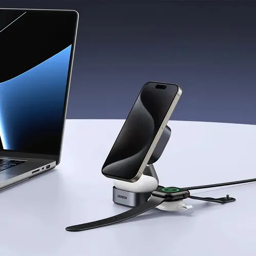 ИНДУКЦИОННО БЕЗЖИЧНО ЗАРЯДНО 3in1,МАГНИТ,15W/iOs W702 UGREEN - image 7
