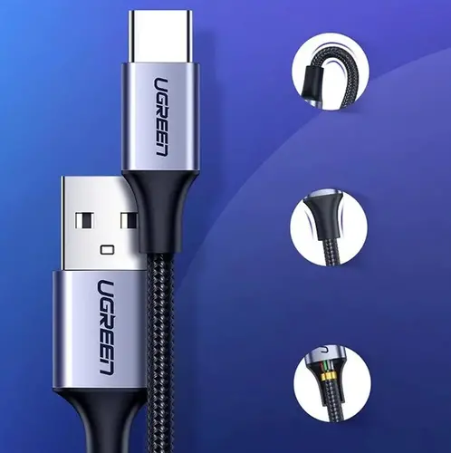 КАБЕЛ USB А / USB-C 3A,1М UGREEN - ПЛЕТЕН ЧЕРЕН - image 1