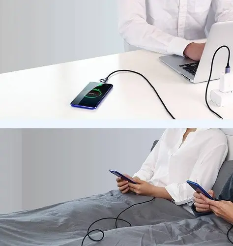 КАБЕЛ 2в1 USB А/USB MICRO+USB-C 3А,1М, UGREEN - ПЛЕТЕН ЧЕРЕН - image 2