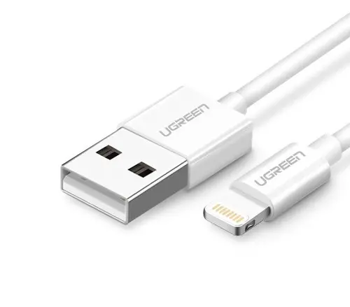КАБЕЛ USB А/Lightining MFI, 1М UGREEN - БЯЛ