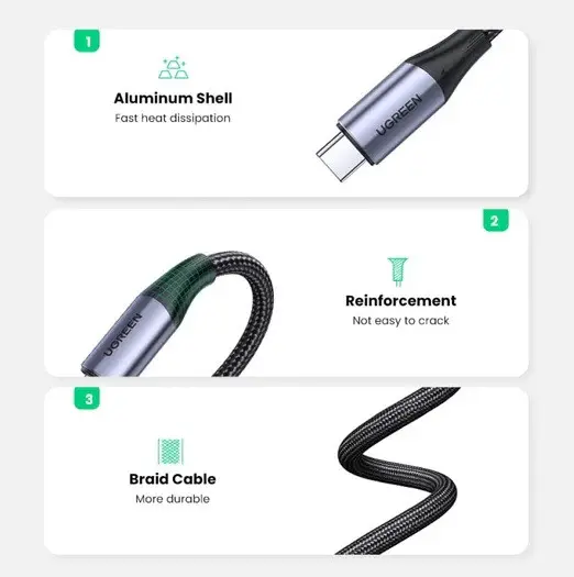 ПЛЕТЕН КАБЕЛ USB-C/USB-C 3.2 Gen2 5А US355 UGREEN - image 5