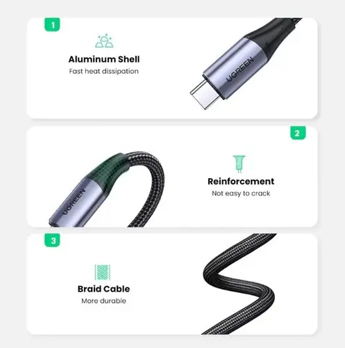 ПЛЕТЕН КАБЕЛ USB-C/USB-C 3.2 Gen2 5А US355 UGREEN - image 5