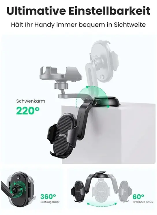 УНИВЕРСАЛНА СТОЙКА ЗА ТЕЛЕФОН ТАБЛО/СТЪКЛО В КОЛА LP405 UGREEN - image 2