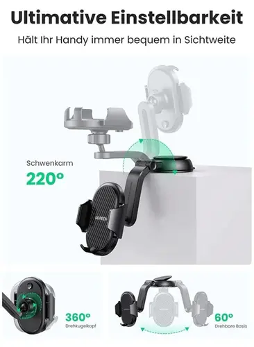 УНИВЕРСАЛНА СТОЙКА ЗА ТЕЛЕФОН ТАБЛО/СТЪКЛО В КОЛА  LP405 UGREEN - image 2