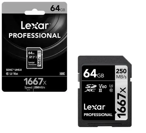 КАРТА ПАМЕТ DXC 64GB 250/80MB/s UHS-II V60 U3 LEXAR S